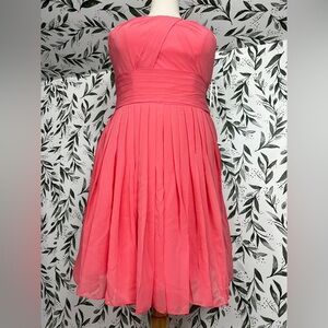 Coral pink chiffon dress sz 12 (L) pleated weddings Prom Bridesmaid MOB New #4